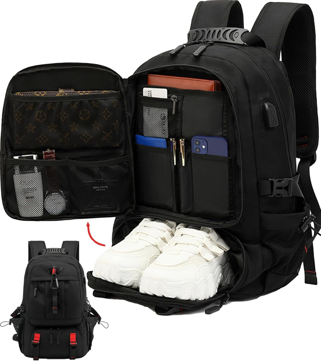 60L Travel Backpack | Waterproof | Laptop 14"–17.3" | USB Port | Shoe Compartment | TSA Friendly