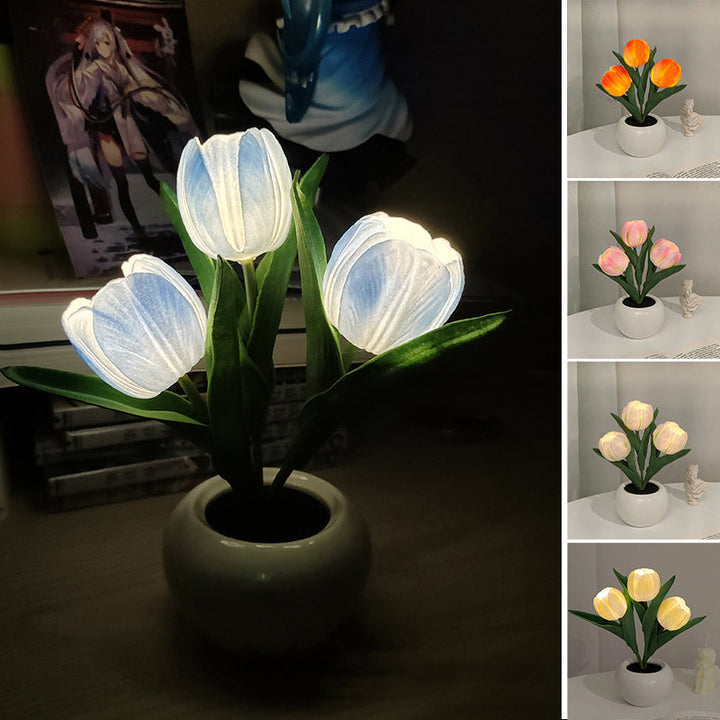 Mood Lighting Table Lamp Tulip Ceramic Pot USB Powered with Warm Glow 1