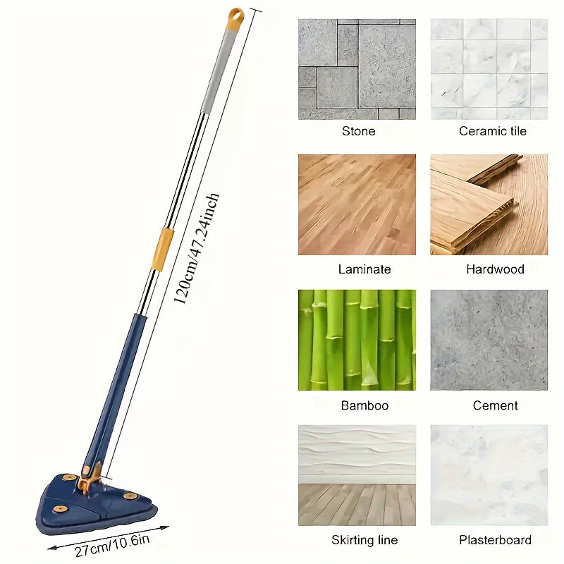 360° Rotating Triangle Mop, Stainless Steel Handle 120 cm | Microfiber Pad | Reaches Corners &amp; Under Furniture 5