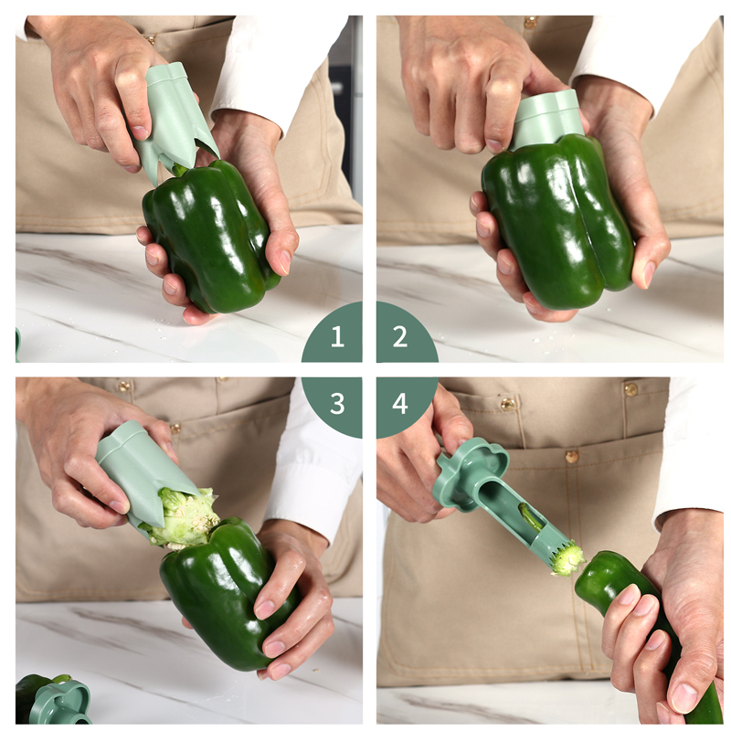 2-In-1 Fruit and Pepper Corer, ABS | Green, Two-Piece Snap Design | Removes Cores and Seeds Without Damaging the Flesh 4