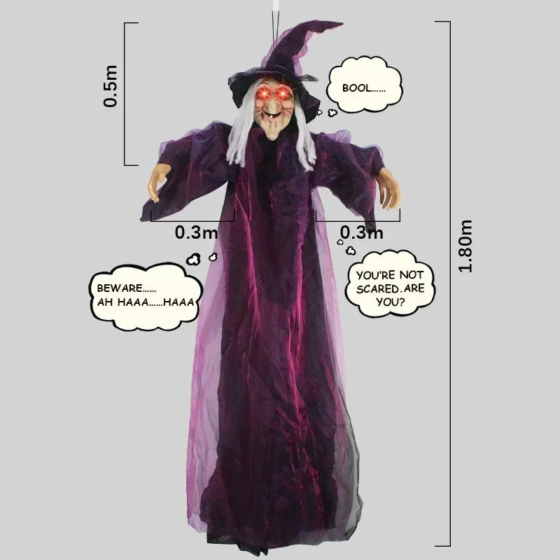 Animated Halloween Witch Decor | Glowing Eyes &amp; Voice-Activated Sound | Life-Size Hanging Prop for Indoor &amp; Outdoor Use 4