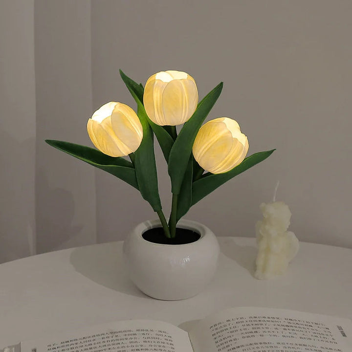 Mood Lighting Table Lamp Tulip Ceramic Pot USB Powered with Warm Glow 19