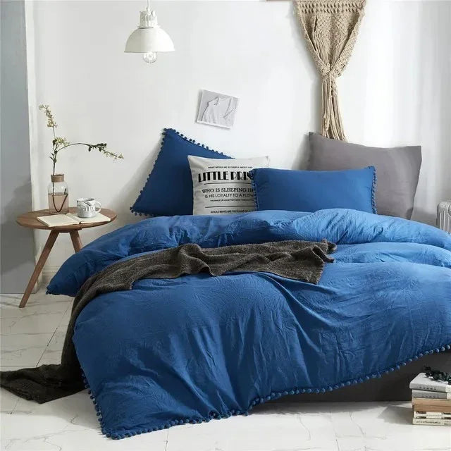Quilt Cover Set with Pompom Trim | Single, Double, Queen, King, 10 Colours | Oversized Fit, Matching Pillowcases Included 11