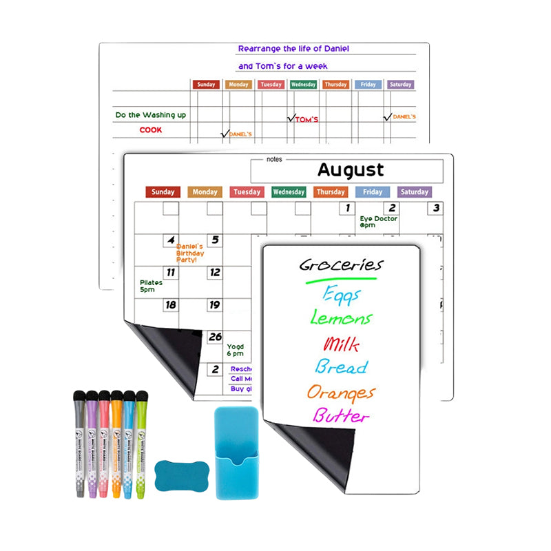 Magnetic Fridge Planner Set Monthly Weekly Boards 6 Neon Markers 14
