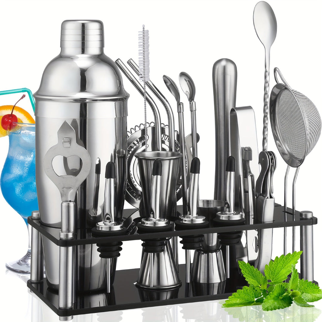 Cocktail Set Stainless Steel 20-Piece Dishwasher Safe with Boston Shaker 4