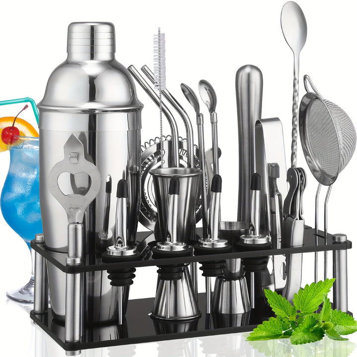 Cocktail Set Stainless Steel 20-Piece Dishwasher Safe with Boston Shaker 4
