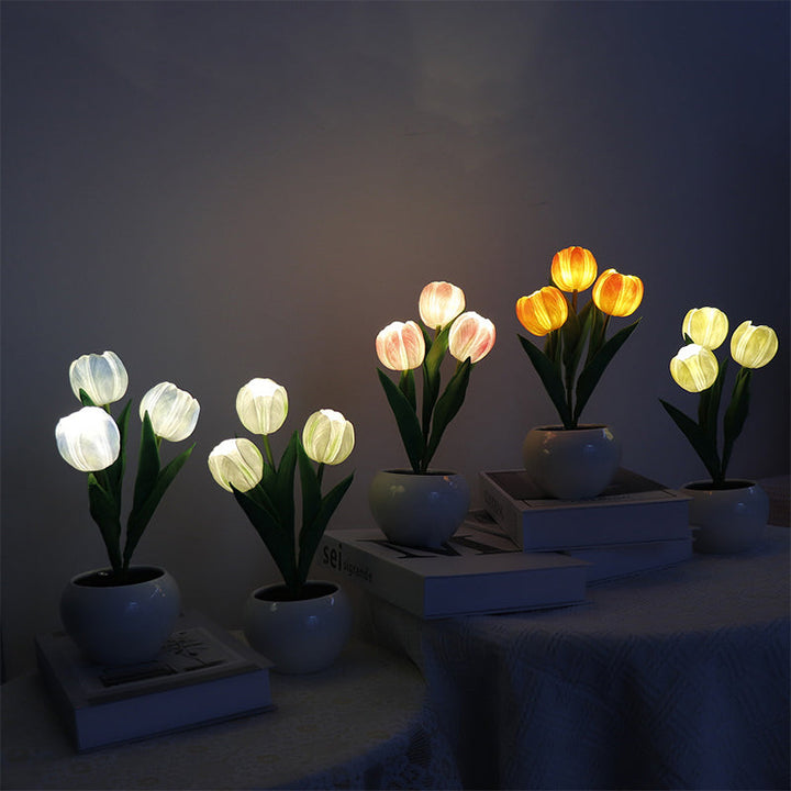 Mood Lighting Table Lamp Tulip Ceramic Pot USB Powered with Warm Glow 13