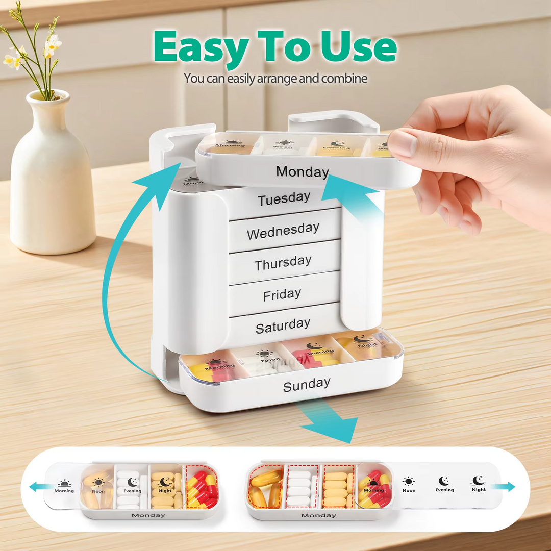 7-Day Pill Organizer | Seven Daily Trays In A Holding Frame