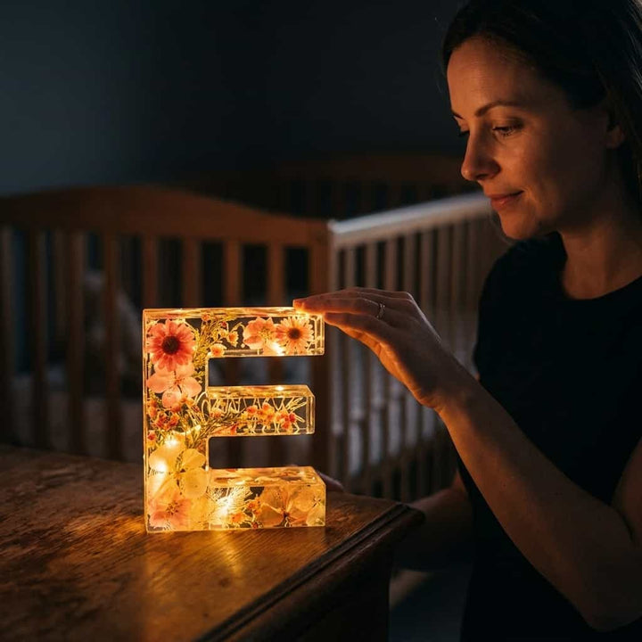 Flower Letter Lamp Resin | Real Dried Flowers &amp; LED Night Light | Personalised Initial Keepsake That Never Fades 7