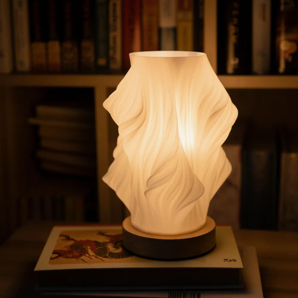 Wave Shade Table Lamp Metal &amp; Wood Base 20.5–30 cm | 3-Step Dimmable, USB-Powered | Warm &amp; Natural White Light 8