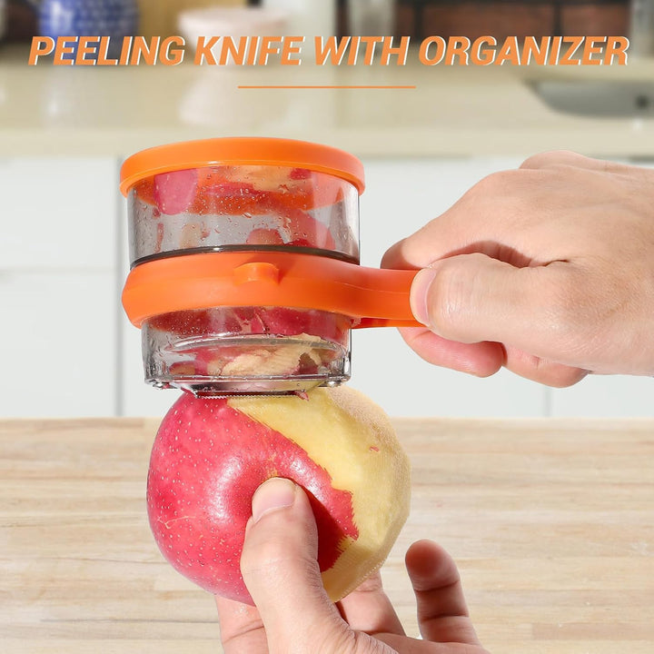 Dual Blade Vegetable Peeler Stainless Steel | Built-In Peel Catcher &amp; Two Interchangeable Heads | Ergonomic Ambidextrous Grip 10
