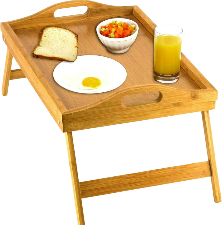 Bed Table Tray Bamboo | Folding Legs with Carry Handles for Easy Transport | Raised Edge Design Prevents Spills When Folded Flat 1
