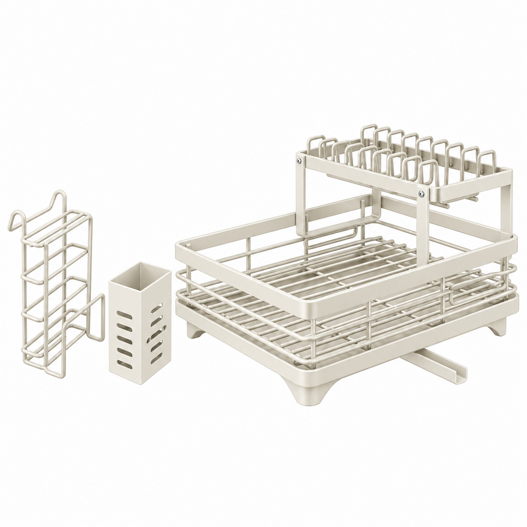 Kitchen Storage Dish Rack 2-Tier Coated Steel with 360 Rotating Drain 12