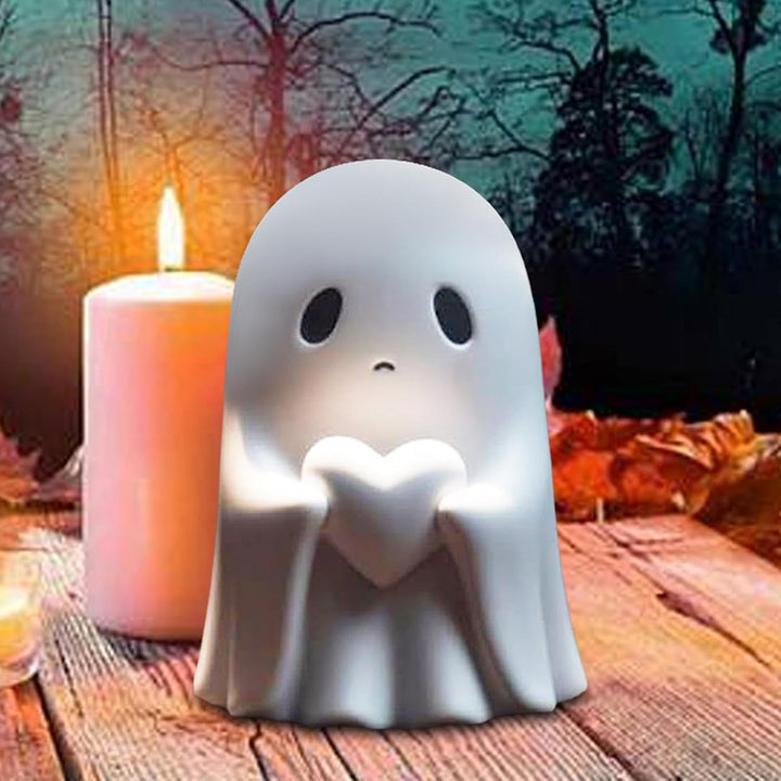 Ghost Figurine Halloween Decor | Matte Resin Tabletop Decoration | White / Black