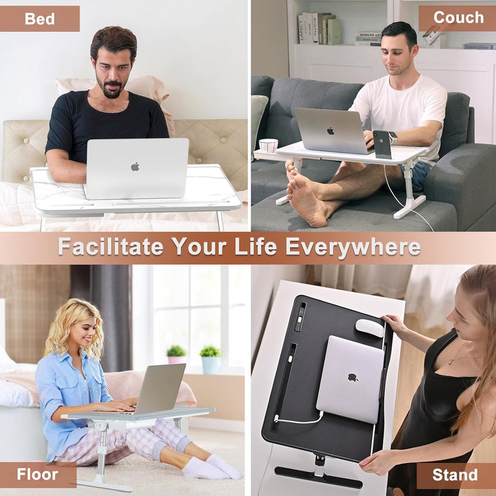 Adjustable Laptop Stand for Bed Aluminium | Folding Desk with Storage Drawer | Ergonomic Height and Tilt Support 5
