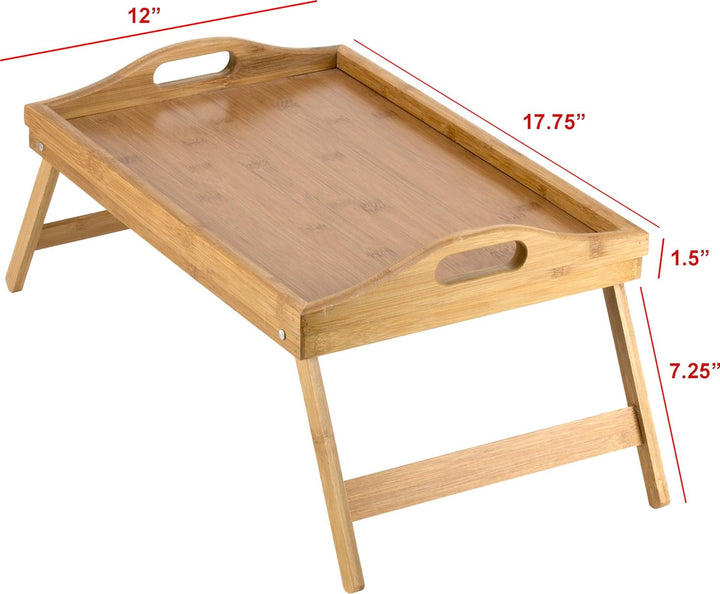 Bed Table Tray Bamboo | Folding Legs with Carry Handles for Easy Transport | Raised Edge Design Prevents Spills When Folded Flat 5