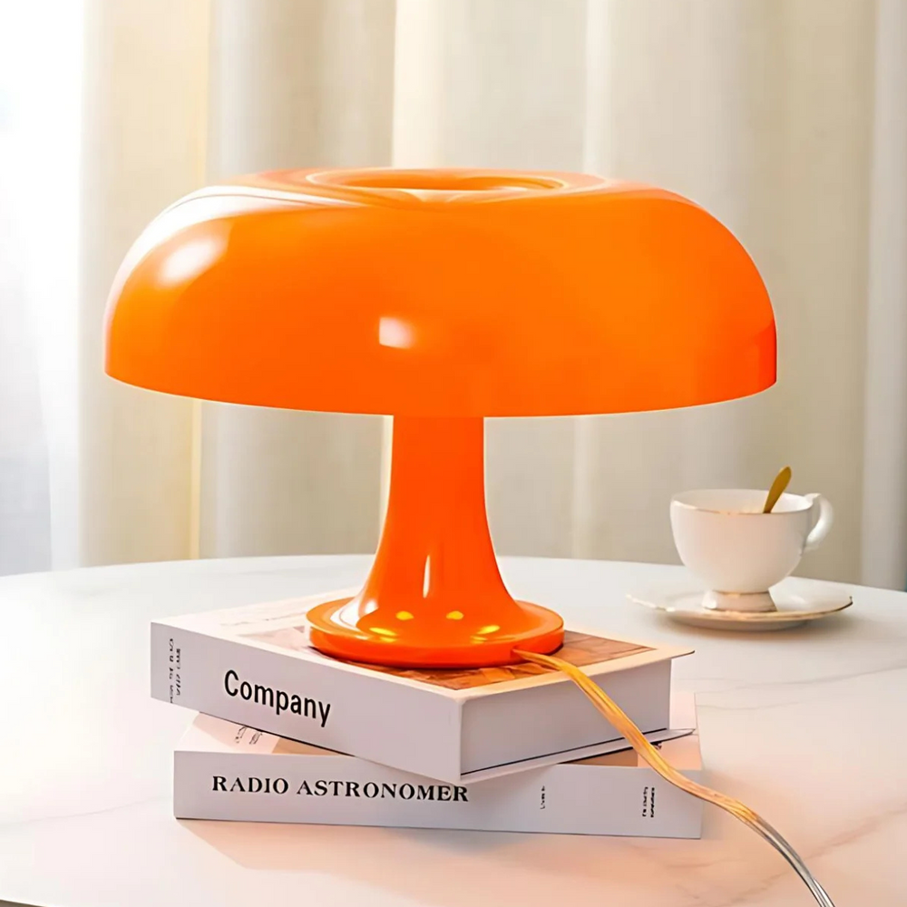 Dome Table Lamp Glossy Plastic 32 x 32 cm | Orange Shade, White Interior | Warm Even Glow, Replaceable LED, Plug-and-Play 2