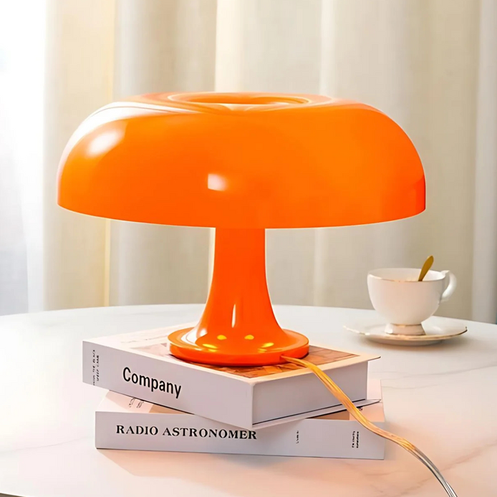 Dome Table Lamp Glossy Plastic 32 x 32 cm | Orange Shade, White Interior | Warm Even Glow, Replaceable LED, Plug-and-Play 2