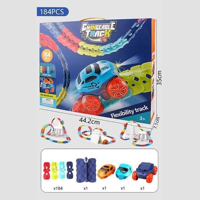 Racing Track Toy Flexible Magnetic Snap-Together Kids with LED Cars 10