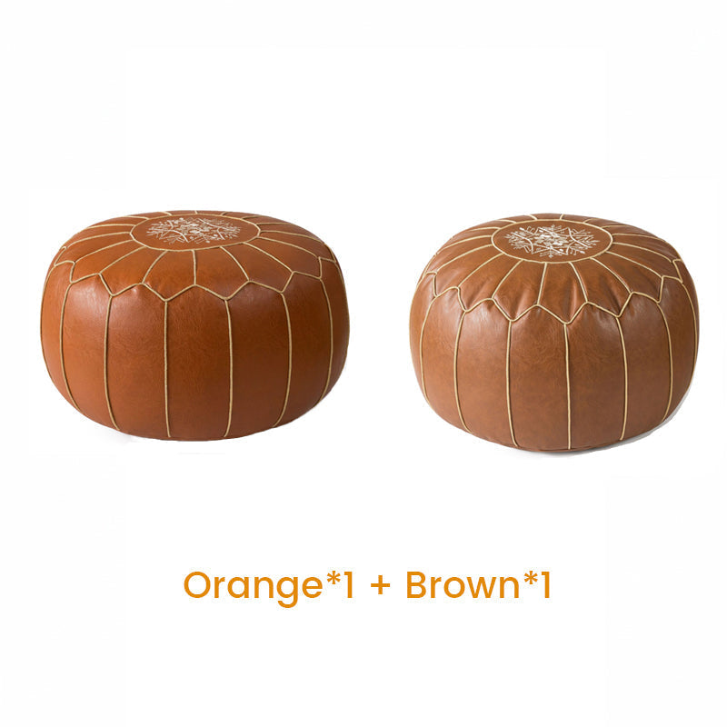 Storage Ottoman Waterproof Embroidered Round Pouf with Side Handle 11