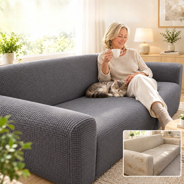 Stretch Sofa Cover Universal Fit Elastic Hem with Non-Slip Foam Strips 4