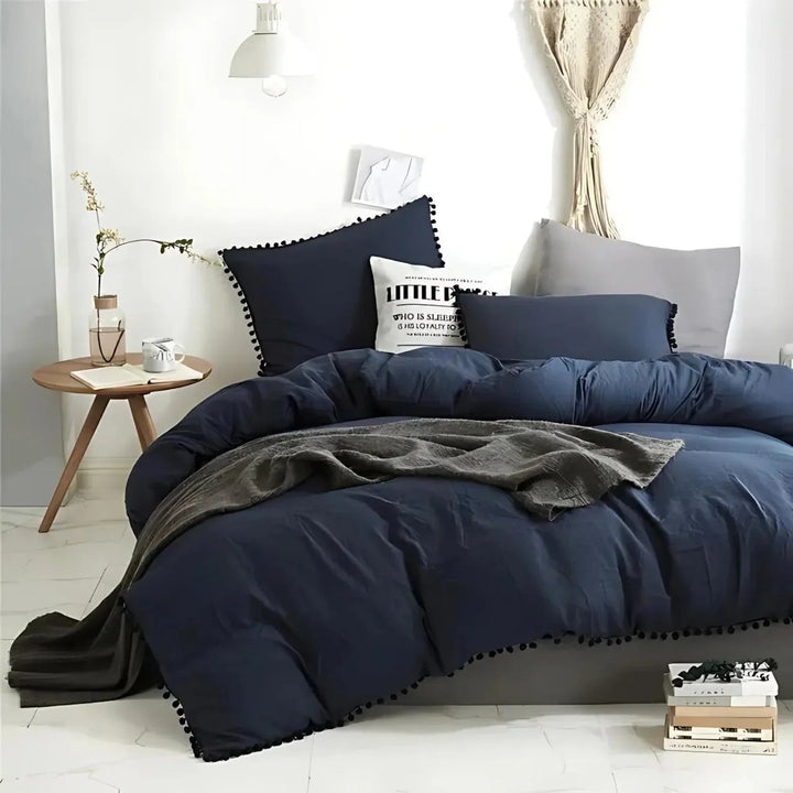 Quilt Cover Set with Pompom Trim | Single, Double, Queen, King, 10 Colours | Oversized Fit, Matching Pillowcases Included 2