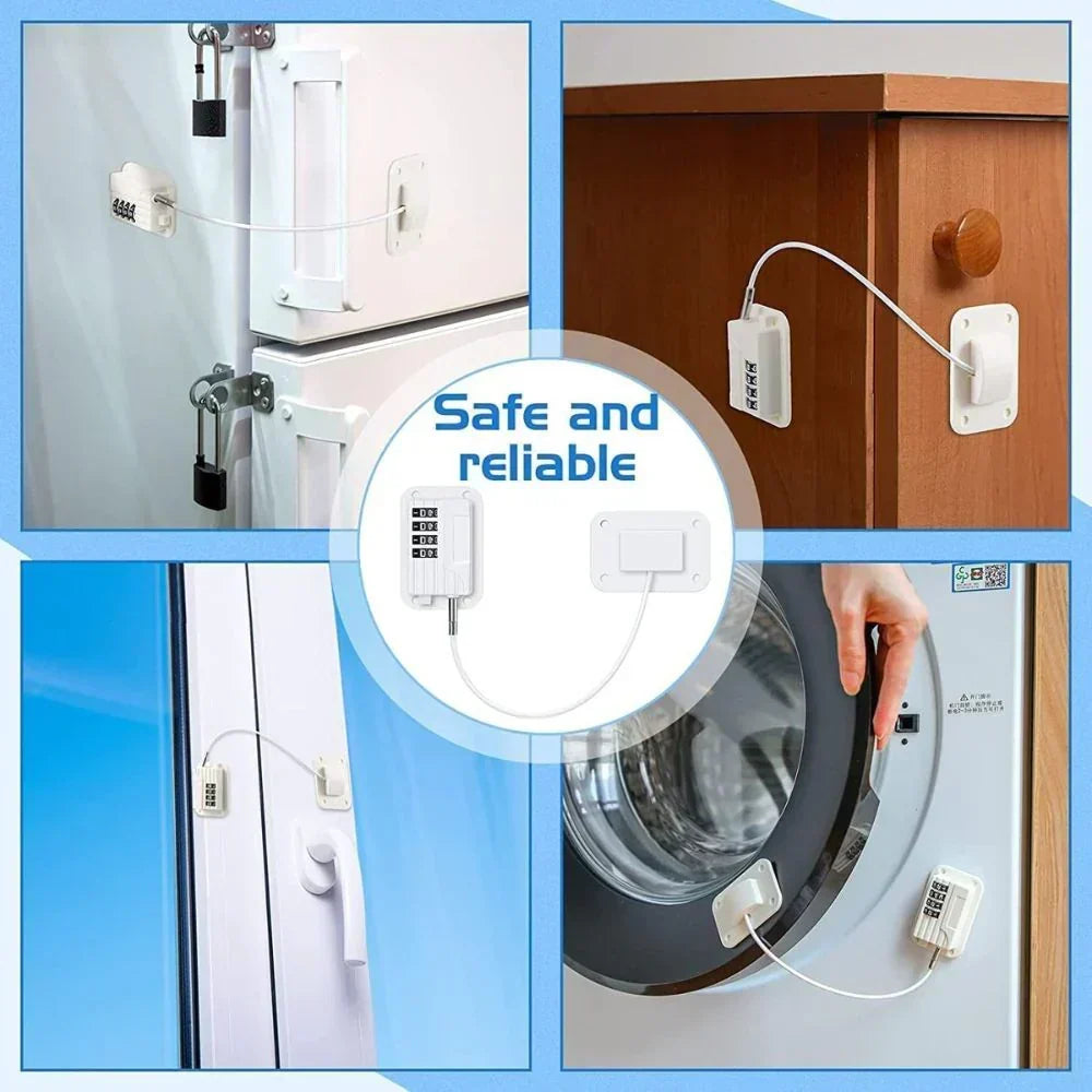 Combination Refrigerator Lock ABS &amp; Steel 68 x 46 mm | Black or White, Adhesive Mount | Child Safety Four-Digit Code 8
