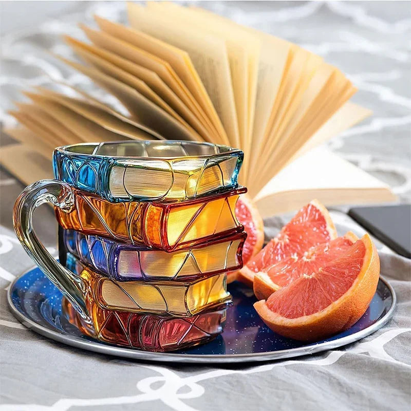 Handwerker-Glas-Trinkglas Handbemalter Bücherstapel – 191ml - Zorenza