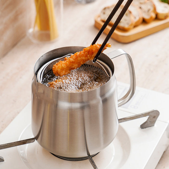 Oil Strainer Pot Stainless Steel | Integrated Filter Net Simplifies Frying and Straining | Reusable Cooking Oil, Less Waste 7