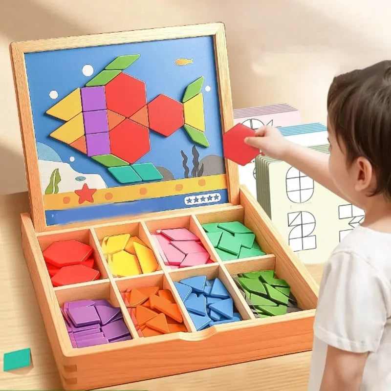 Magnetic Building Blocks Set Wooden Tiles Storage Case 1