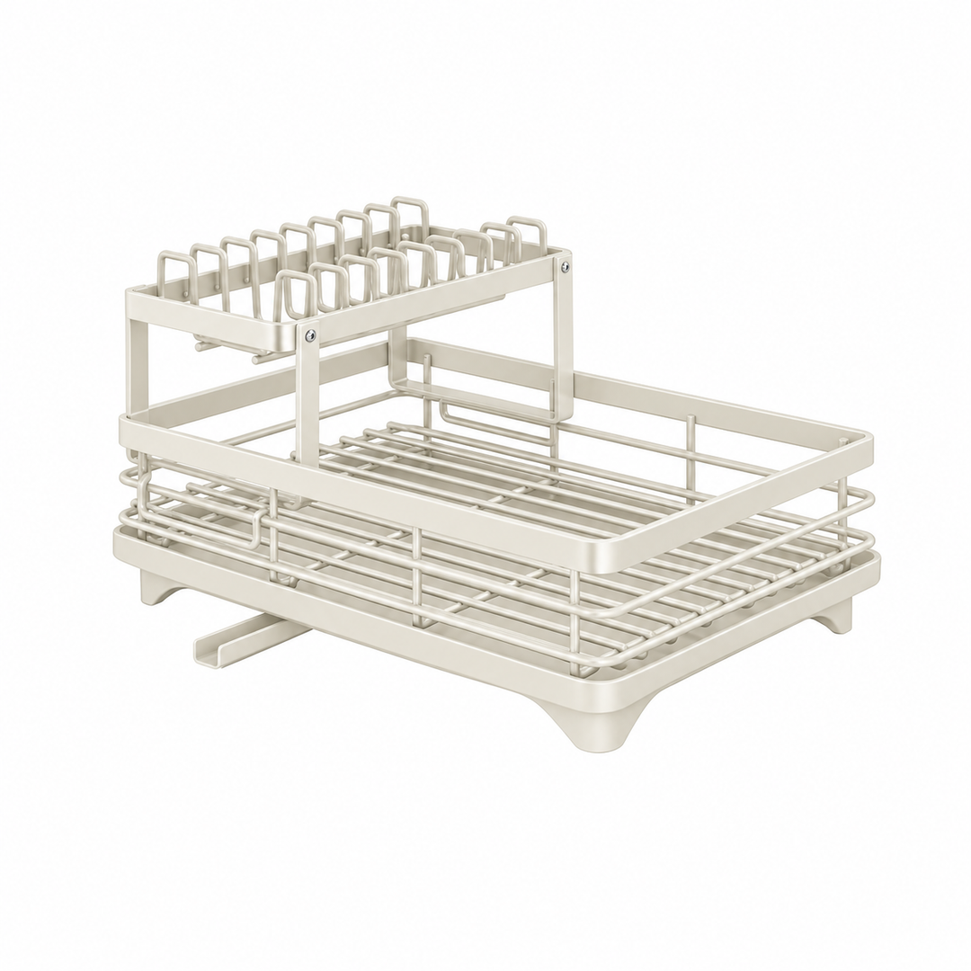 Kitchen Storage Dish Rack 2-Tier Coated Steel with 360 Rotating Drain 10
