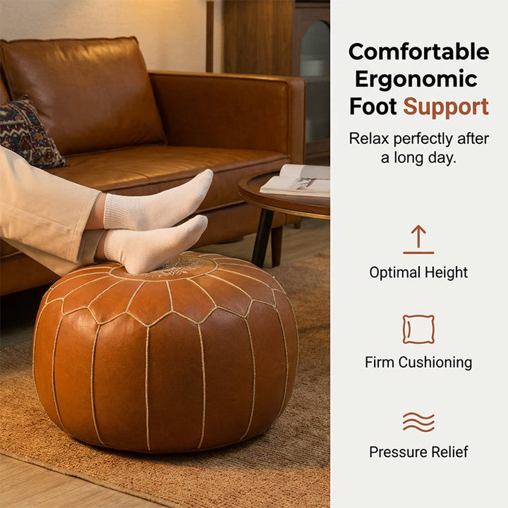 Storage Ottoman Waterproof Embroidered Round Pouf with Side Handle 4