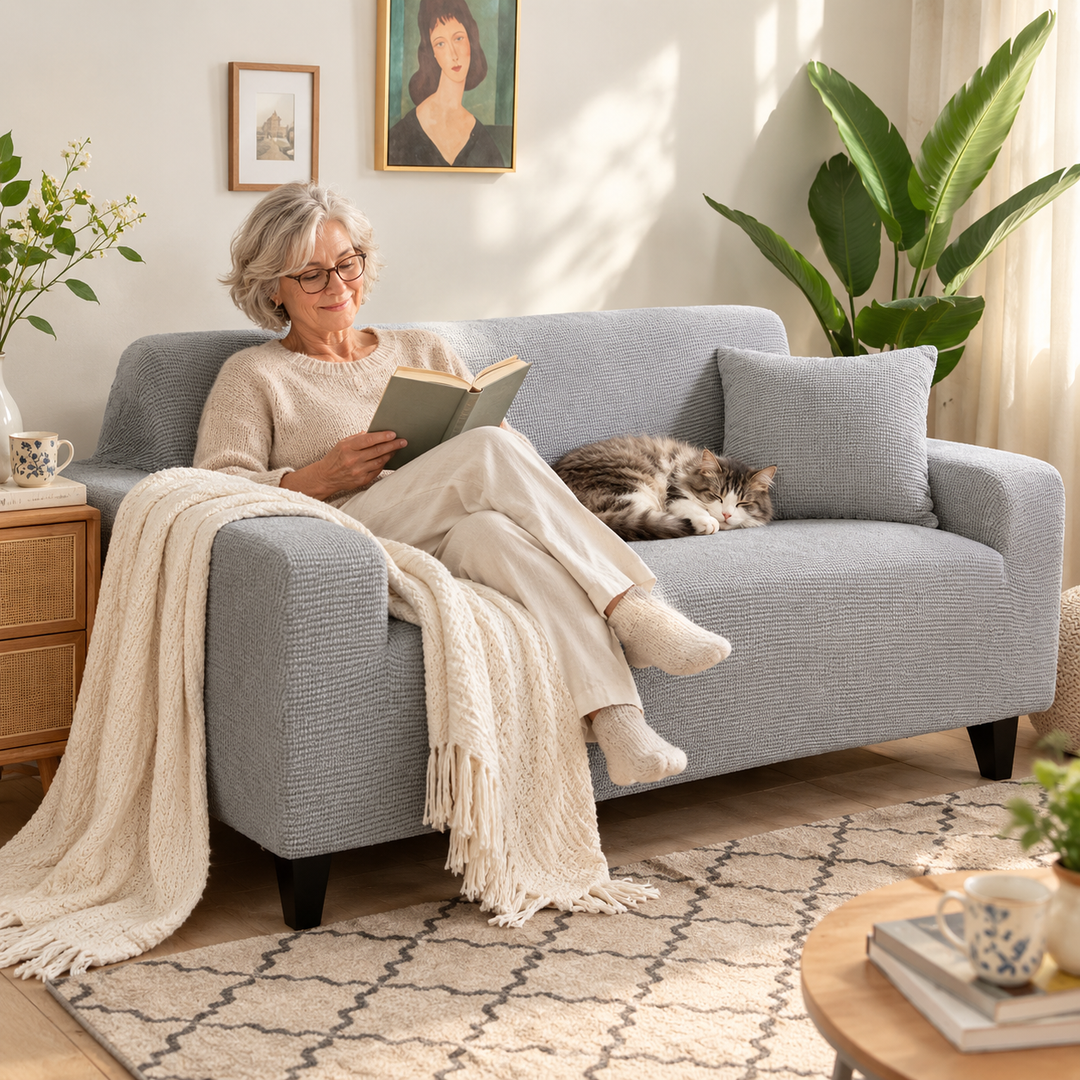 Stretch Sofa Cover Universal Fit Elastic Hem with Non-Slip Foam Strips 3