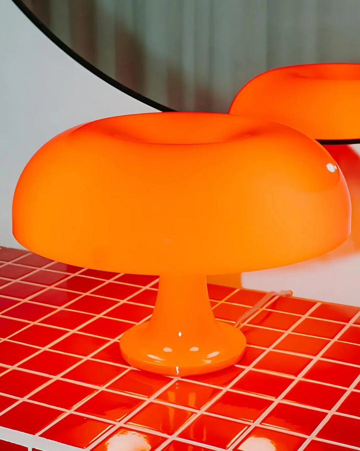 Dome Table Lamp Glossy Plastic 32 x 32 cm | Orange Shade, White Interior | Warm Even Glow, Replaceable LED, Plug-and-Play 5