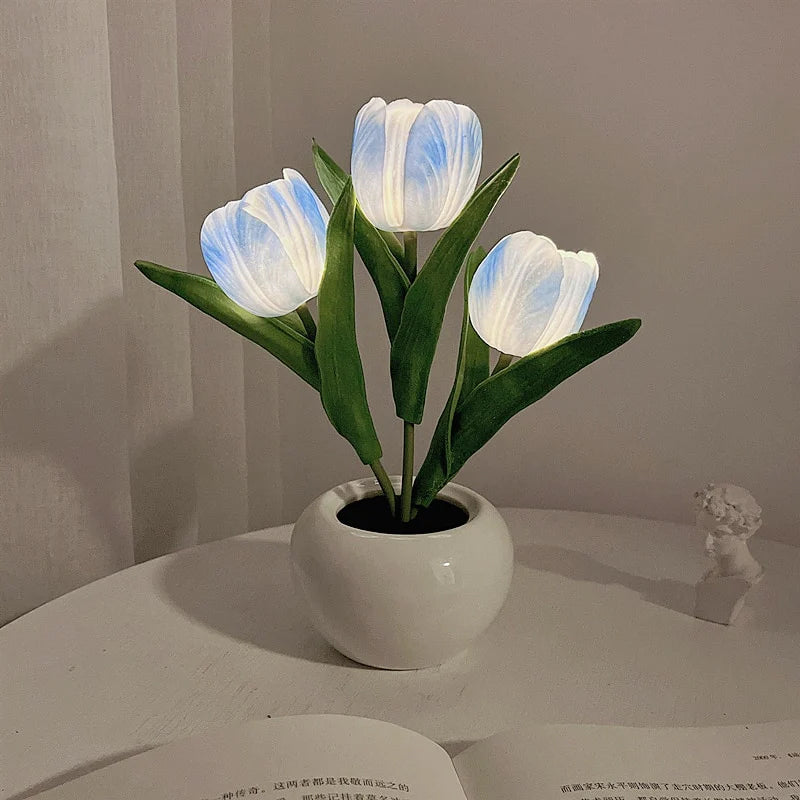 Mood Lighting Table Lamp Tulip Ceramic Pot USB Powered with Warm Glow 17