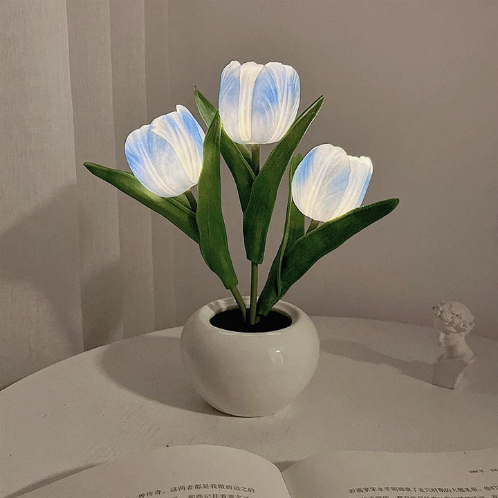 Mood Lighting Table Lamp Tulip Ceramic Pot USB Powered with Warm Glow 17