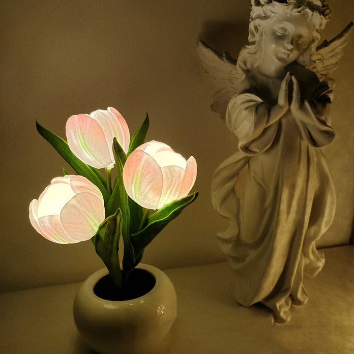 Mood Lighting Table Lamp Tulip Ceramic Pot USB Powered with Warm Glow 7