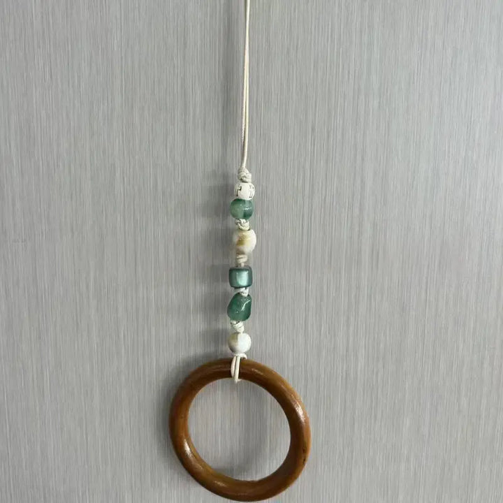 Towel Hanger Rustic Wall Mounted Wood Jute Lightweight with Ceramic Beads 18