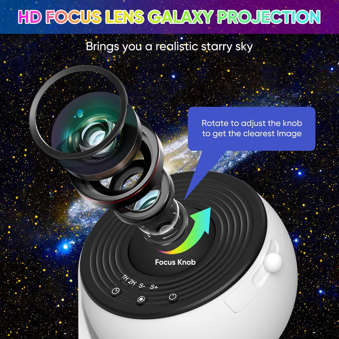 Star Projector Light 360° Rotation | 12 HD Film Discs, Adjustable Colours | Quiet LED with Timer, Black or White 5