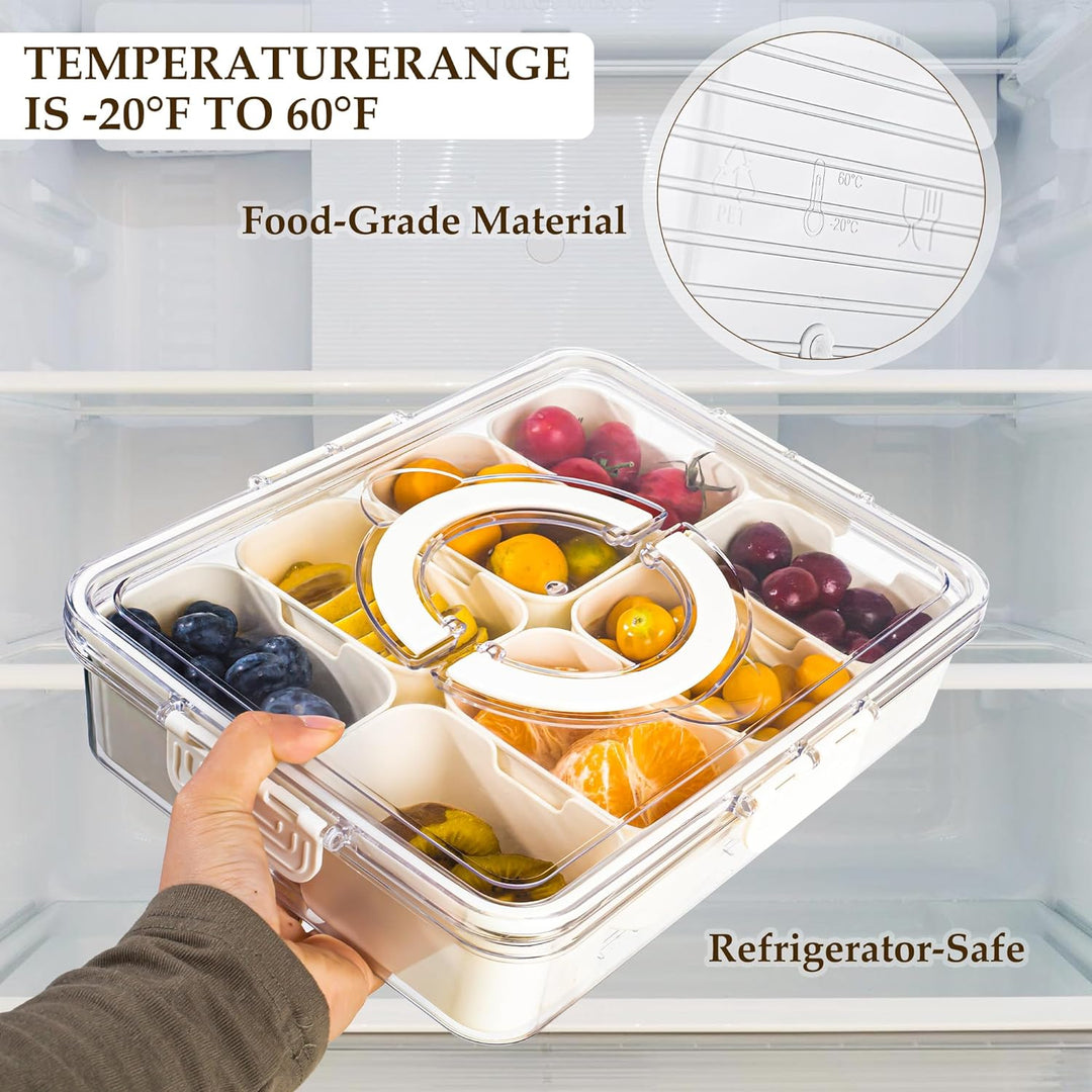 Divided Serving Tray with Handle, Food-Grade Plastic | 8 Compartments, Snap Buckle Seal | Fridge-Freezer Safe -20 to 60°C 2