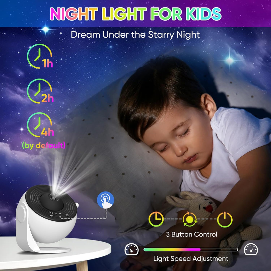 Star Projector Light 360° Rotation | 12 HD Film Discs, Adjustable Colours | Quiet LED with Timer, Black or White 3