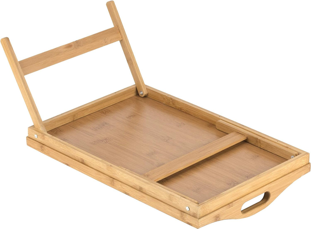 Bed Table Tray Bamboo | Folding Legs with Carry Handles for Easy Transport | Raised Edge Design Prevents Spills When Folded Flat 4
