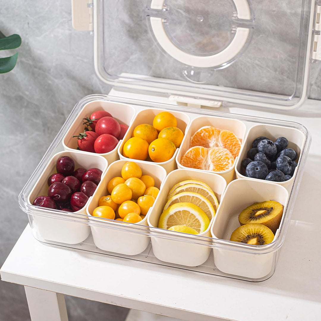 Divided Serving Tray with Handle, Food-Grade Plastic | 8 Compartments, Snap Buckle Seal | Fridge-Freezer Safe -20 to 60°C 4