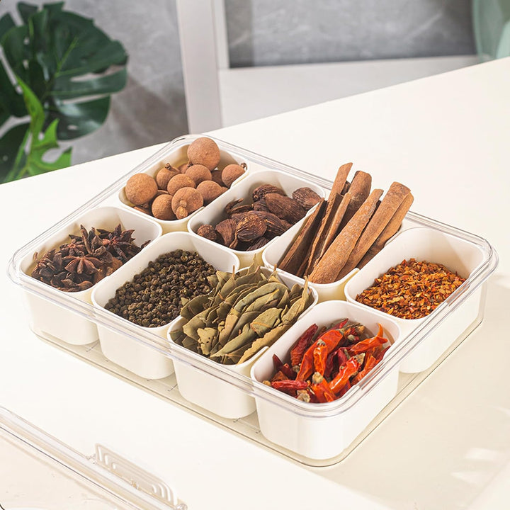 Divided Serving Tray with Handle, Food-Grade Plastic | 8 Compartments, Snap Buckle Seal | Fridge-Freezer Safe -20 to 60°C 6
