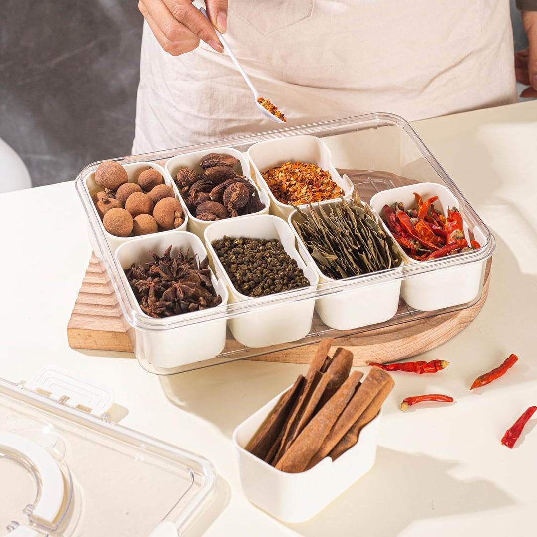Divided Serving Tray with Handle, Food-Grade Plastic | 8 Compartments, Snap Buckle Seal | Fridge-Freezer Safe -20 to 60°C 7