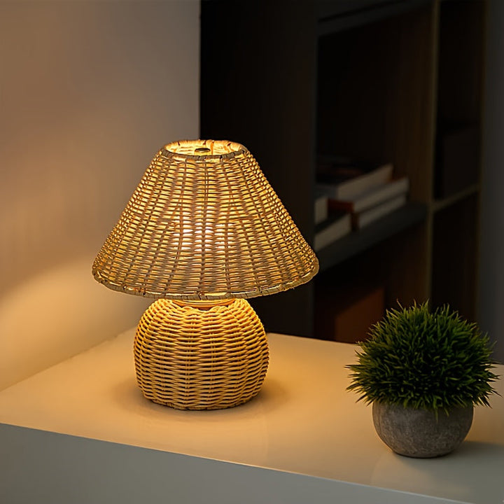 Woven Bamboo Accent Lamp | Handwoven Shade with USB-Powered Push-Button Switch | Soft Ambient Glow for Calm Spaces 1