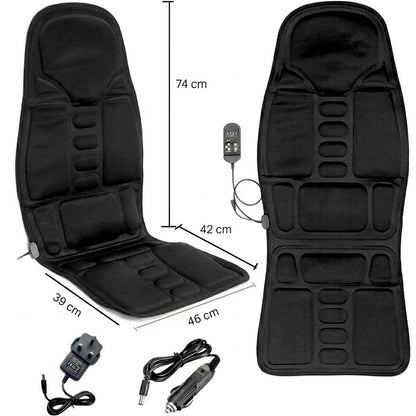 Car & Home Seat Massage Cushion | 8 Modes | Heat Function | 12V & 110–240V | Wired Remote | Black