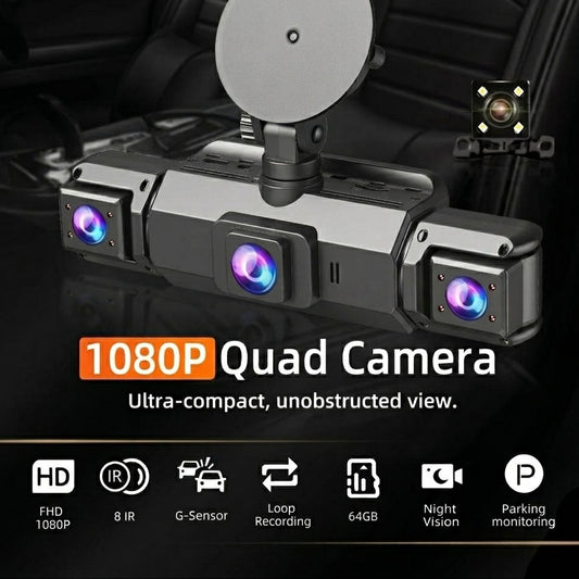 4-Camera Dash Cam System | 1920P Front | 720P Side & Rear | Night Vision | WiFi | Up To 32GB