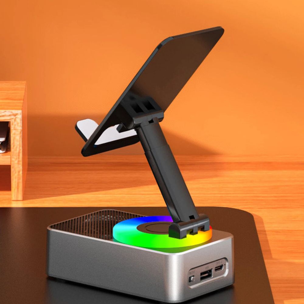 Phone Stand with Bluetooth Speaker | Adjustable Holder, BT5.0 Wireless Audio | Rechargeable 1500mAh Battery, Non-Slip Base 2