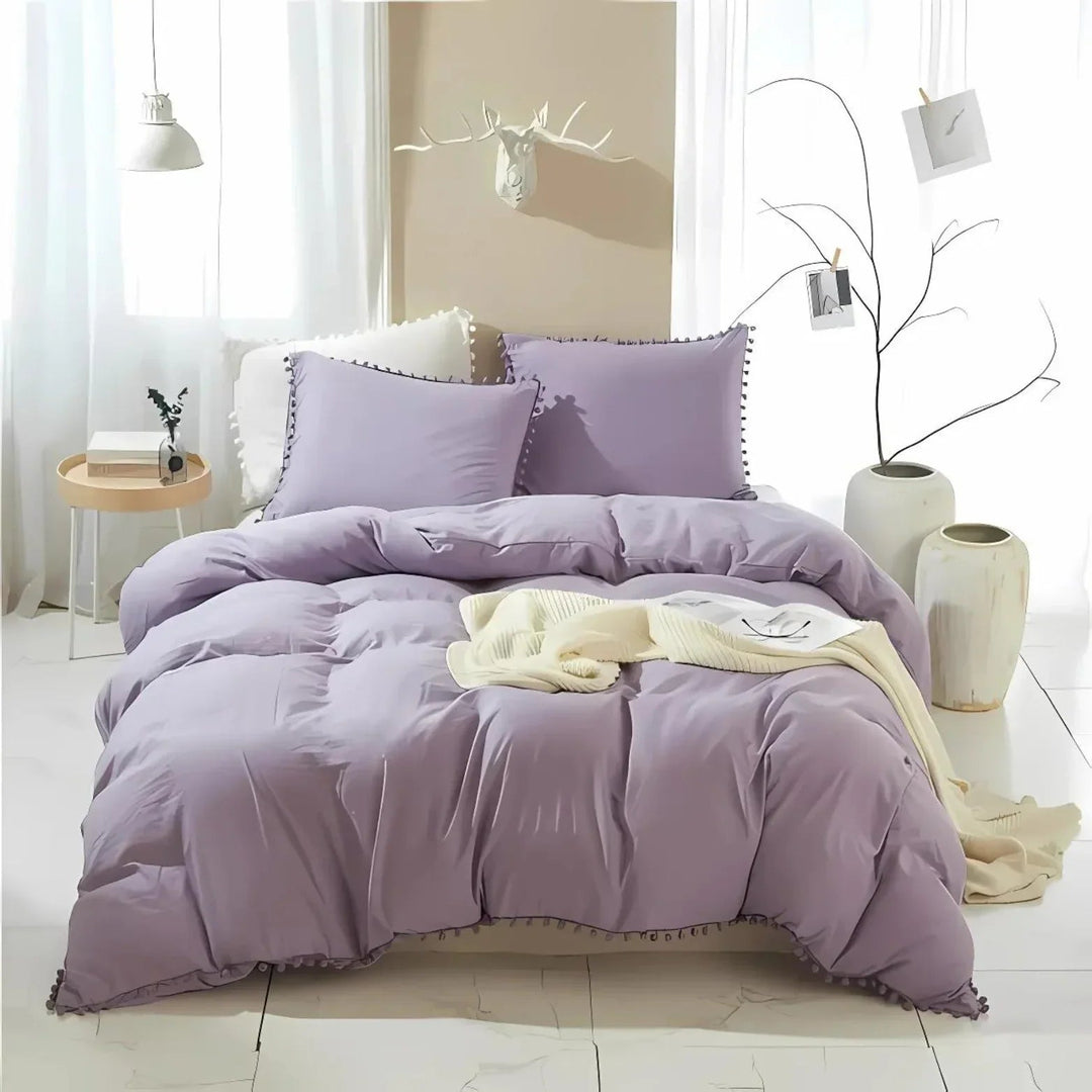 Quilt Cover Set with Pompom Trim | Single, Double, Queen, King, 10 Colours | Oversized Fit, Matching Pillowcases Included 8